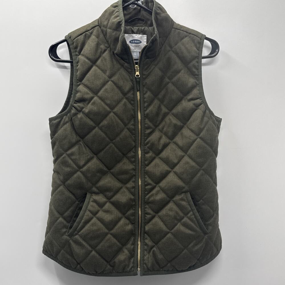 Old Navy Olive Green Quilted Full Zip Puffer Vest Women’s Size X-Small
